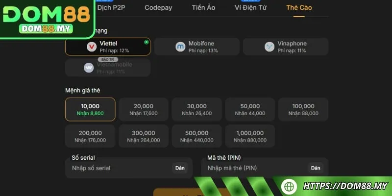 Ưu điểm nổi bật khi giao dịch nạp tiền DOM88